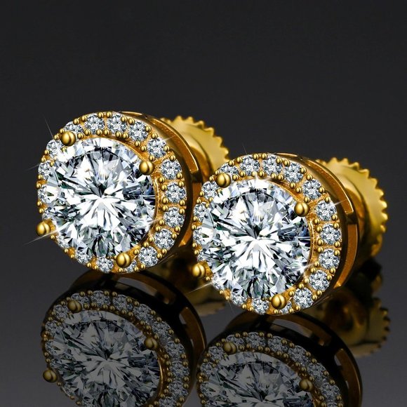 Certified 4ct. t.w. Moissanite Diamond Round Halo Stud Earrings NEW - Picture 1 of 13